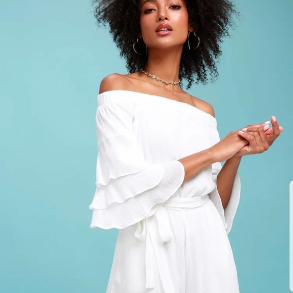 Lulus off shoulder ruffle romper - Picture 2 of 6